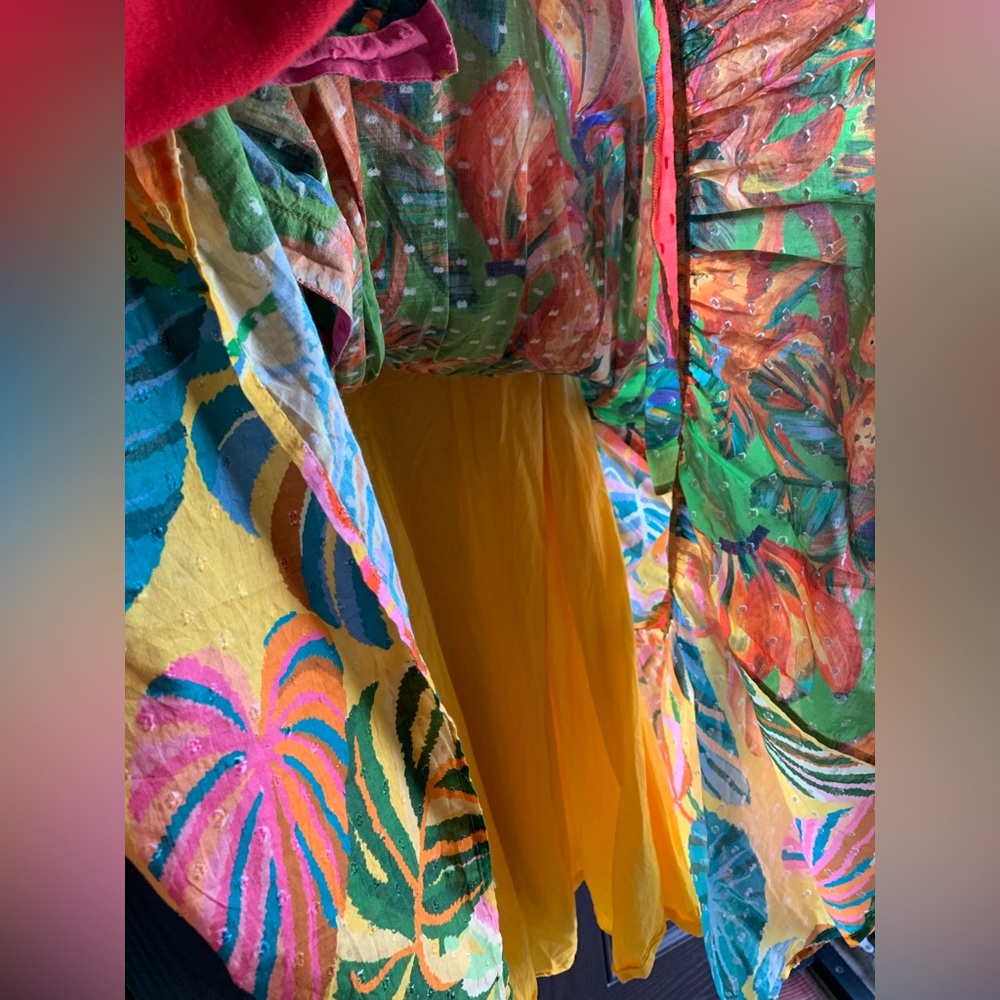 Farm Rio by Anthropologie Palm wrap maxi dress size S. Vibrant colored w belt - Picture 11 of 16